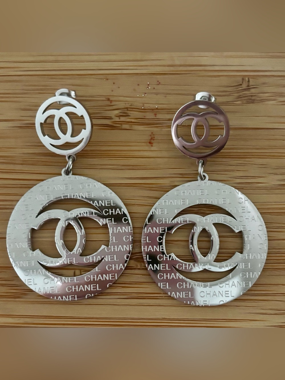 Brand New ! Silver Logo Drop Earrings